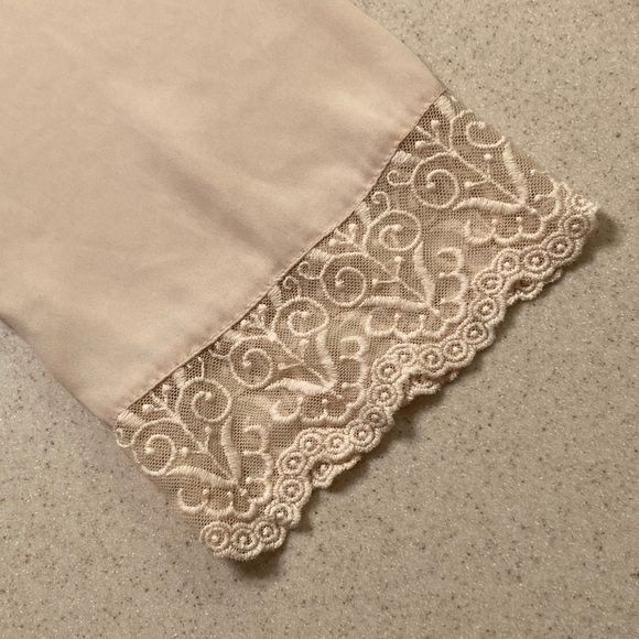 Jealous Tomato Tan Semi-Sheer Wrap Blouse with Lace Cuffs Women Size Small - Picture 10 of 11